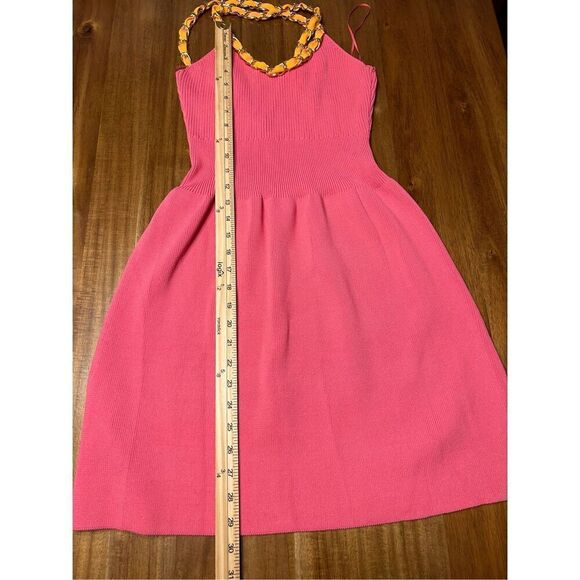 Zara Chain Strap Sleeveless Rib Knit Fit And Flare Dress Hot Pink Size Large - Picture 9 of 9